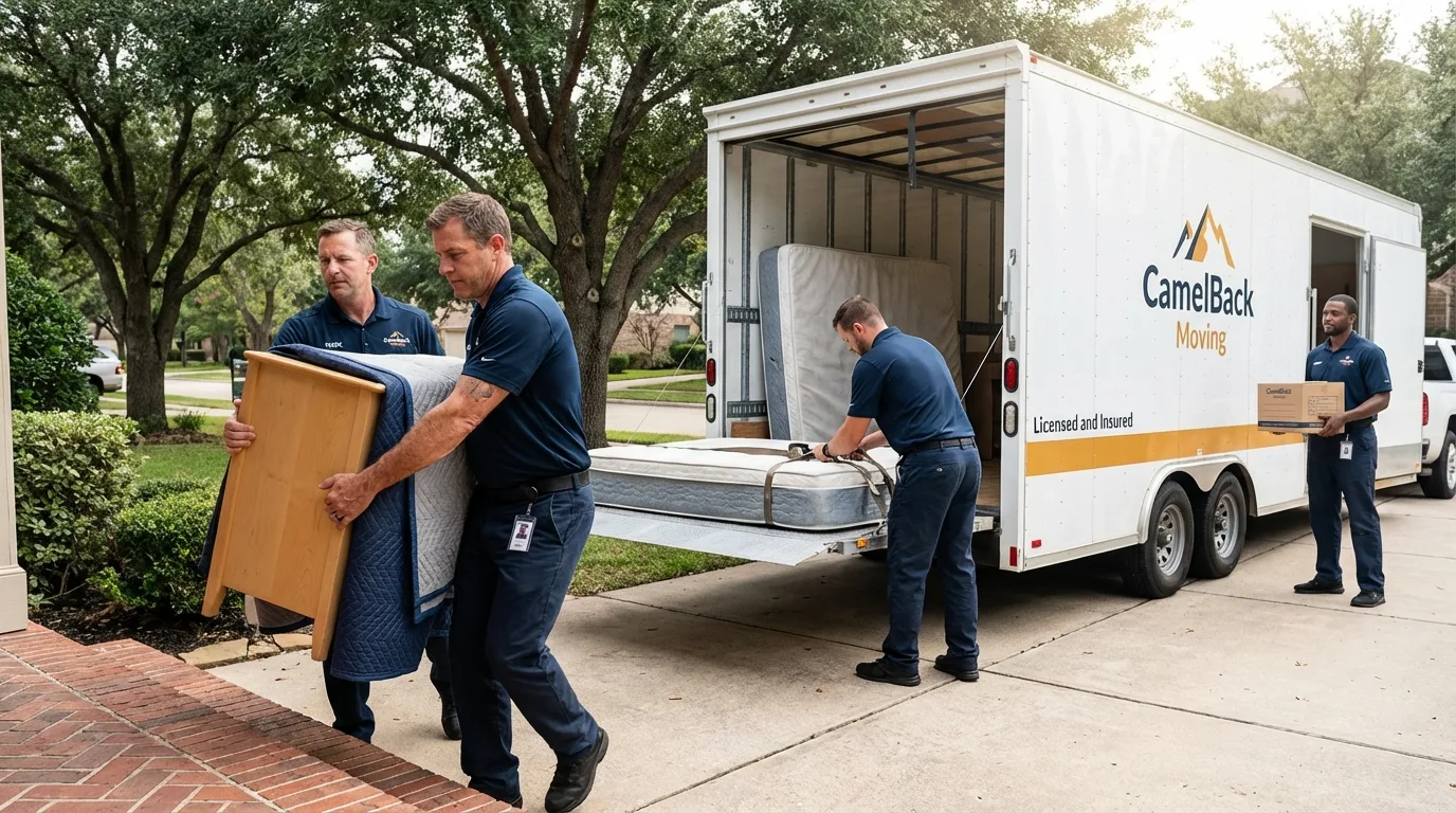 Crew loading residential truck for cross-state move from Naperville, IL